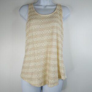 Lucky Brand Cream Metallic Gold Lace Racer Back Tank Top Size M